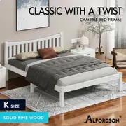 ALFORDSON Bed Frame Wooden King Size Solid Pine Timber Base White CAMBRIE