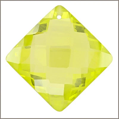 Cubic Zirconia Rhombus Square Pendant Bead 24mm Lime Yellow #64956
