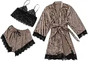 [Generic] Lingerie Set for Women Under 10 Women's Sexy Pajamas Lace Velvet Solid Color Lace Three-Piece Pajamas Nightdress Underwear Sleepwear Sexy Plus Size