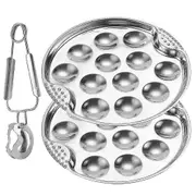 1 Set Escargot Baking Dish 12 Compartment Holes Snail Escargot Cooking Plate With Tong-FCY