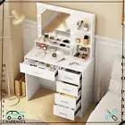 White Dressing Table With LED Mirror Drawers Set for Bedroom Vanity Make up Desk