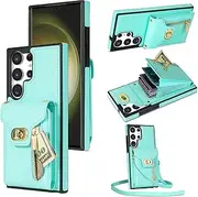 Wallet Case for Samsung Galaxy A04 / A04s, Matte Leather Wallet Phone Case with Zipper Detachable Shoulder Strap Buckle Design - Green
