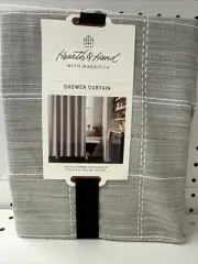 NEW Hearth & Hand with Magnolia Tan & White Stitch Windowpane Shower Curtain