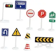 Toyvian 10pcs Miniature Traffic Road Sign Educational Plaything for Bright Barricade Blocks Learn Traffic Safety for Imaginative Play and Learning