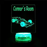 Race Car F1 Personalised 3D LED Night Light 7 Colour Change Room Lamp