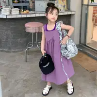 在飛比找蝦皮購物優惠-[哆蕾咪] 現貨 夏季新款時尚紫色氣質洋裝 韓版女童甜美設計