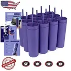 Stylish Double Wall Purple Tumblers Set - 12 Pack with Straws for Every Occasion