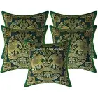 Brocade Home Decor Pillow Cover Dark Green Elephant Handmade Throw Cushions