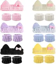 18 PCS Skincare Headband & Wristbands Set - Cat Ear Spa Headband with Hypoallergenic Coral Fleece for Facial Washing, Makeup Headband | Spa Day Essentials & Sleepover Party Favors for Women Girls