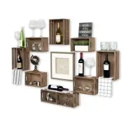 Wallniture Rustic Wine Rack Storage Baskets Wall Mount Wooden Crates Walnut S...