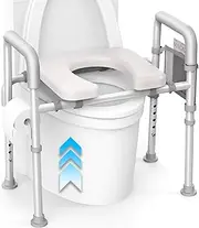 Agrish Raised Toilet Seat with Handles - Cozy Padded Elevated Medical Commode w/Storage Bag & Paper Holder 350lb Adjustable Safety Assist Shower Chair for Elderly, Handicap, Pregnant Gray