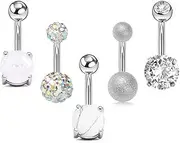 [outret] 5PCS Belly Bar Piercing Ring Crystal Zircon Surgical Steel Silver Jewellery