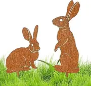 Bunny Garden Stake - Metal Art Garden Stakes Spring Decor | 2x Iron Lawn Ornaments | Construction Site | Indoor Outdoor Decor | Easter Party Decoration Supplies