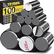 TRYMAG Ceramic Magnets for Crafts - 100Pcs Strong Round Flat Ferrite Magnets With Adhesive Backing, 5 Different Sizes for Refrigerator, Button, Hobbies