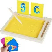 Montessori Sand Tray Toys, Wooden Sand Scraping Box for Writing Letters and Numbers, Sand Drawing in A Wooden Sand Tray Educational Toys for Children Wooden Tray and Pencil Sand Box