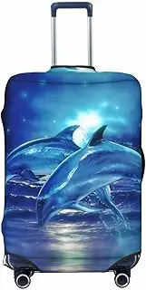 [Gaxfjru] Blue Ocean Dolphin Print Travel Luggage Cover Suitcase Cover Protector Suitcase Washable Baggage Covers Anti-Scratch, Black, L