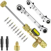 Valve Core Remover Installer Tool & HVAC Service Wrench Set with Hex Bit Adapter