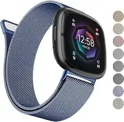 Stainless Steel Bands Compatible with Fitbit Versa 4/Versa 3 Bands,Fitbit Sense 2 Bands,Fitbit Sense Bands for Women and Men Adjustable Magnetic Stainless Steel Metal band(black) S