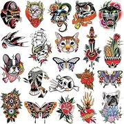Tazimi 8 sheets Classic Temporary Tattoos Old School Tattoos Stickers Colorful Vintage Flower Arm Swallows Butterflies Eagle Cactus Scorpion Skull Tattoos Sticker for Men Women