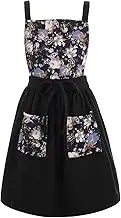 Pinknoke Vintage Pinafore Apron Dress for Women with Pockets Cute Floral Chef Aprons for Kitchen Cooking Baking Gardening