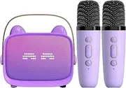 Generic Karaoke Machine, Kid Karaoke Speaker with 2 Mics, Portable Bluetooth Speaker with Colorful Lights, Support Noise Reduction BT for Parties, Birthdays, Family Gatherings (Purple)