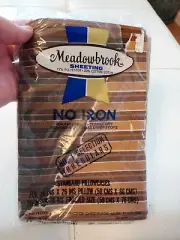 Vtg.Meadowbrook SHEETING No Iron Brown Print 2 Standard Pillowcases NOS U.S.A.