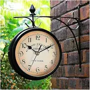 Train Station Clock Retro Train Station Clock, 360° Rotation Double Sided Wall Clock, Two Faces Wall Hanging Clock, for Decorating Indoor or Outdoor, Home, patios, Garden, Balcony and Terrace Walls