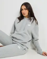 [Nike] Nike Women's Club Hoodie in Dark Grey Heather/Matte Silver/White Size XS XS Dark Grey Heather/Matte Silver/White