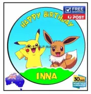 Pikachu & Eevee Edible Icing Image Birthday Pokemon Cake Topper Personalised