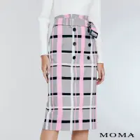 在飛比找momo購物網優惠-【MOMA】翻糖粉撞色格紋鉛筆裙(灰色)