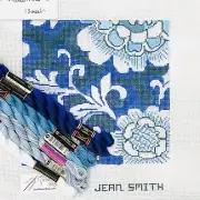 Jean Smith Hand painted Needlepoint Canvas KIT Blue & White floral plate 8x8