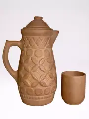 Clay Water Jug and Glass 100% Handmade Brown- 2.5 Liter