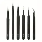 Precision ESD Anti-Static Tweezers Set -6-Pc Durable Stainless Steel Tool for El