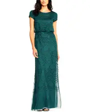 Adrianna Papell Blouson Beaded Long Dress 12 NoColor