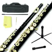Sky Black Gold C Open Hole Flute w Case, Stand, Cleaning Rod, Cloth and More