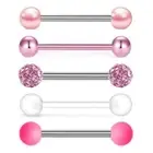 5pcs Set Tongue Bars Piercing Jewellery 6mm Ball Pink