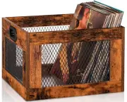 Vinyl Record Storage Crate Wooden Record Holder, Classic Cube Record Organize...