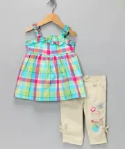NWT Nannette Infant Girls Two Piece Tank Top Embroidered Pants Set SZ 12M