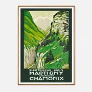 Galrie Vintage Electric Railway Art Print of Martigny to Chamonix by J. Graz, Wood Frame, 50 x 70cm (20 x 28inch)