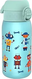 Ion8 Kids Water Bottle, 350 ml/12 oz, Leak Proof, Easy to Open, Secure Lock, Dishwasher Safe, BPA Free, Carry Handle, Hygienic Flip Cover, Easy Clean, Odour Free, Carbon Neutral, Blue, Robots