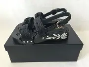 CHANEL 16C Black Sequin Pearl Camellia Flower Platform Heels Sandals Shoes 39