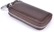 Genuine Leather Key Holder Wallet Case Zipper Key Case Card Car Fob 4.3x2.4x1 inches Brown Size: 4.3x2.4x1 inches (11x6x2.5 cm)