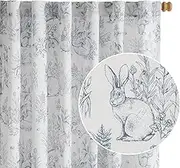 Vangao Blue Nursery Curtains for Kids Room Linen Blend Curtains 96 Inches Long Farmhouse Drapes with Bunny Woodland Wildlife Print Light Filtering French Country Forest Design 2 Panels