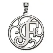 Sterling Silver Rhodium-Plated Fancy Script Letter F Initial Pendant