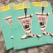 NEW! Blue Q I Go All The Way Malt Straw 100% Cotton Dishtowel TeaTowel Set of 3