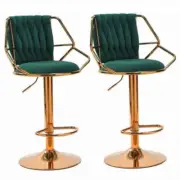 2x Height Velvet Padded Golden Round Base Barstools Chairs with Backrest and Foo
