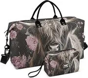 [YXYZRMY] Travel Duffel Bag Highland Cow Floral Head Gym Bag Sports Tote Bag with Multiple Interior Pockets Shoulder Weekender Bag for Women Men with Toiletry Bag 20.5”x 7.9”x 13.8, Multi-Colored, one