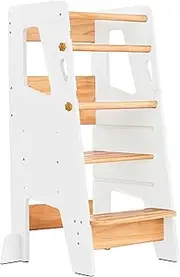 Toddler Standing Tower - Complete Toddler Kitchen Stool Helper - Ideal Kids Kitchen Step Stool for Learning New Skills - Updated Design with Safety Feet - White