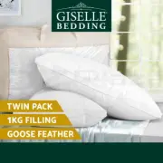 Giselle Bedding Pillow Goose Feather Down Pillows Twin Pack Standard Size Hotel