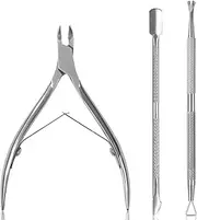 Cuticle Remover Tool Set with Cuticle Cutter and Cuticle Pusher, 3 in 1 Professional Cuticle Remover, Cuticle Scissors, Stainless Steel Nail Care Tool for Manicure and Pedicure (Silver)